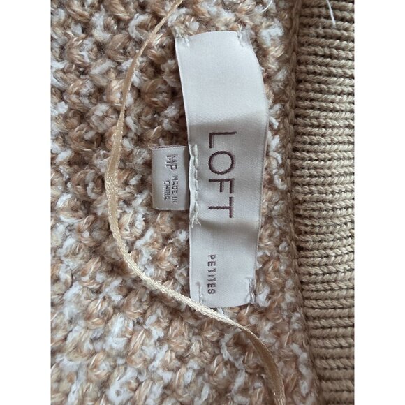 Loft Petites Womens Textured Knit Cardigan Beige Long Sleeve Sweater Size MP - Picture 5 of 8